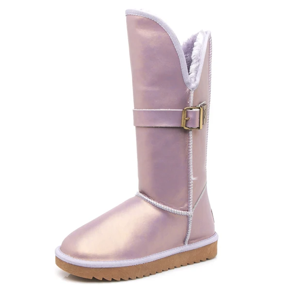 V violet Новые зимние женские ботинки зимние ботинки на лисьем меху ботинки до середины икры из натуральной кожи женские нескользящие водонепроницаемые теплые ботинки на плоской подошве - Цвет: V violet