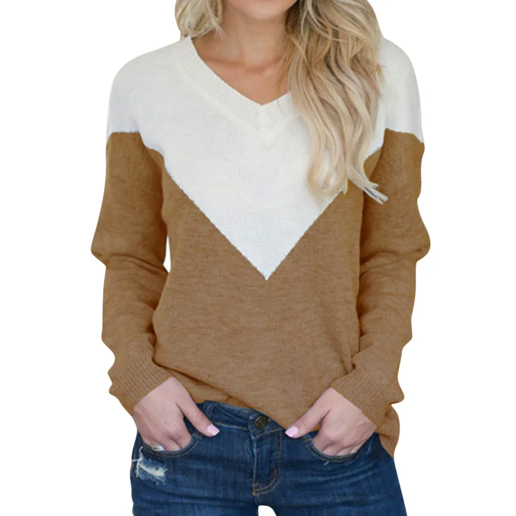 Модные женские свитера с длинным рукавом и v-образным вырезом, цветные свитера, теплая блузка, топы, пуловер, K-BEST