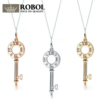 

XL TFB TTFF 100% 925 Sterling Silver Hollow Key Pendant Necklace Watch 18K Yellow Gold, Golden Rose, Platinum Gold Available