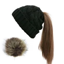 XEONGKVI, скручивающаяся, съемная, венонат, вязаная шапка с хвостиком, два использования, зимние, теплые, Skullies Beanies, для женщин, девушек, шерстяная пряжа, шапка