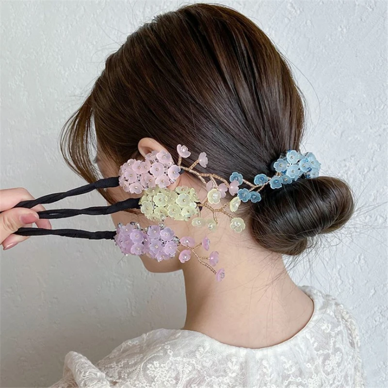 

Korea Women Girls Bun Hairstyle Knot Vintage Flower Hair Maker Hair Band Tools Hair Ornament Headband Accessries