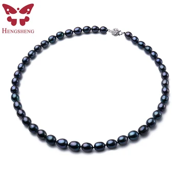 

New Arrival 8-9 mm Natural Freshwater Black Pearl Jewelry Necklace 925 Sterling Silver Flower Buckle Fine Jewelry For Women