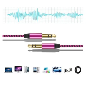 

1m Nylon Audio Cables 3.5mm Male to Male Jack Auto Car Cable Gold Plug Line Cord For Iphone Samsung Xiaomi Speaker