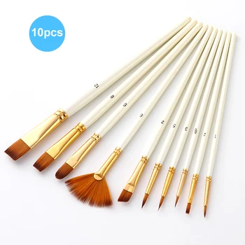

10pcs Paint Brushes Set Kit for Artist Acrylic Aquarelle Gouache Oil Paint Brushes Nylon Hair Solid Wood Painted Aluminum Tubes