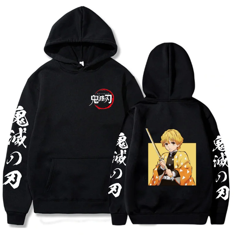 

Demon Slayer Hoodies Anime Cosplay Agatsuma Zenitsu Print Loose Oversized Casual Women Men Hooded Pullovers Streetwear Top 2021