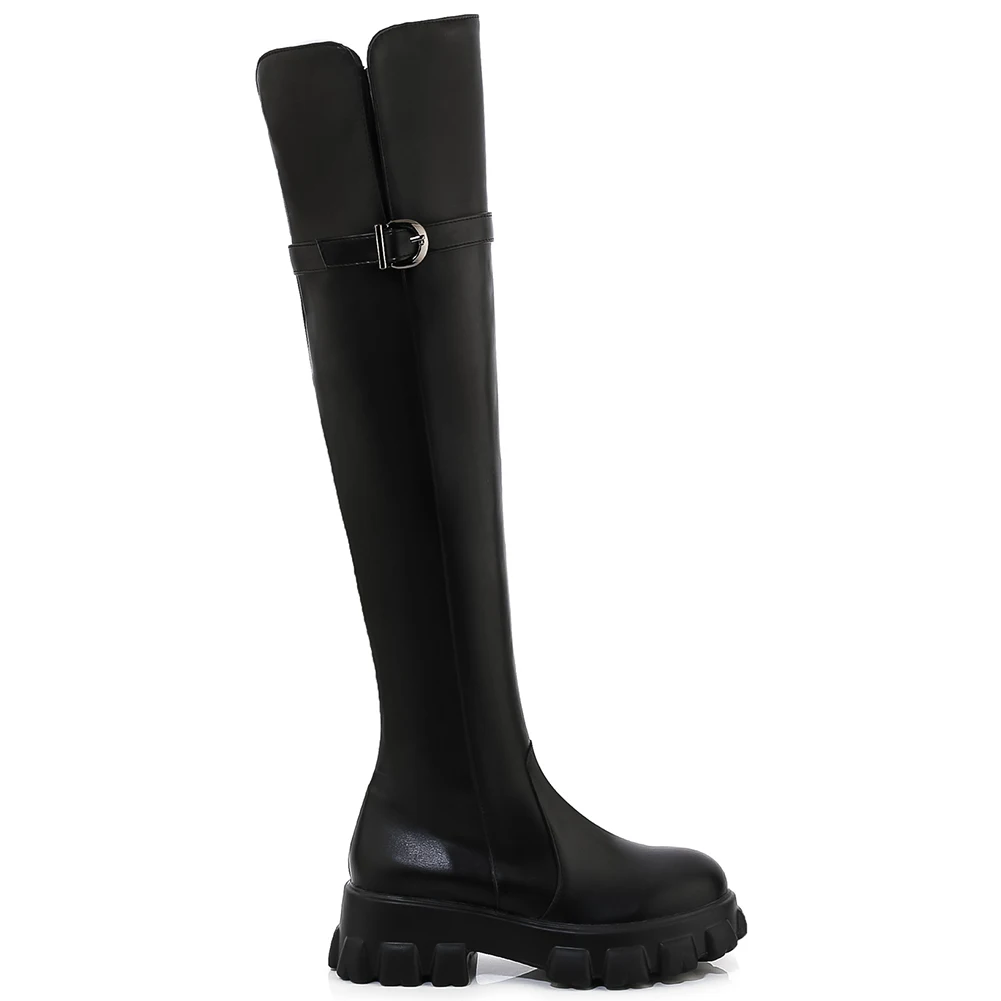 DORATASIA Plus Size 32-46 New Fashion Patent Pu Ladies Chunky Heels Shoes Shoes Woman Leisure Ol Over The Knee Boots Women