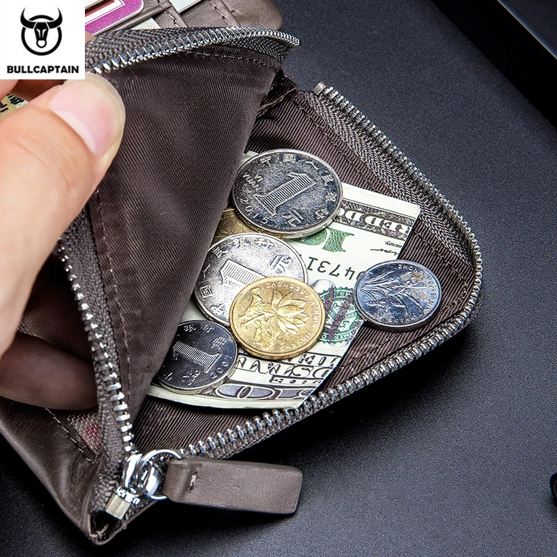 BULLCAPTAIN, брендовый кожаный Ретро кошелек RFID, мужской маленький кошелек на молнии, сумка для карт, мужской кошелек, клатч