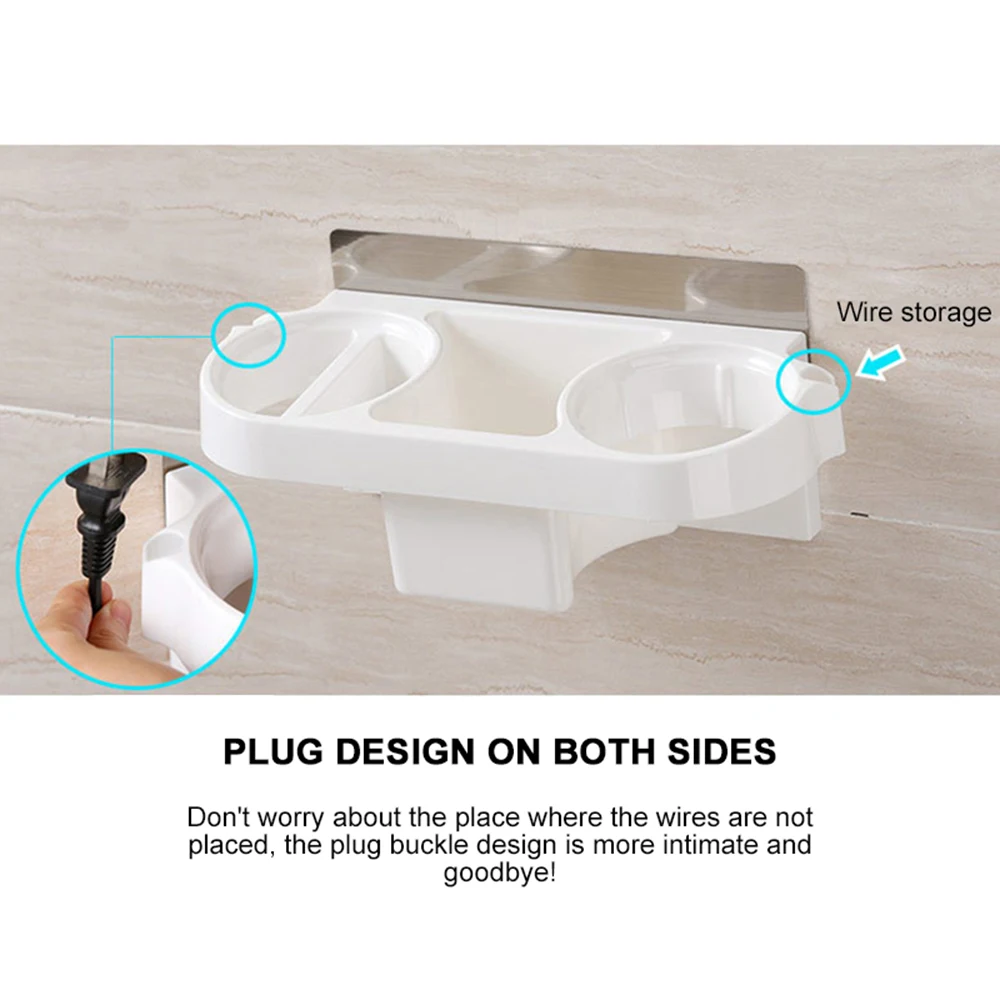 Multifunction Hair Dryer Rack Comb Holder Bathroom Storage Organizer Self-Adhesive Wall Mounted Stand For Shampoo Straightener