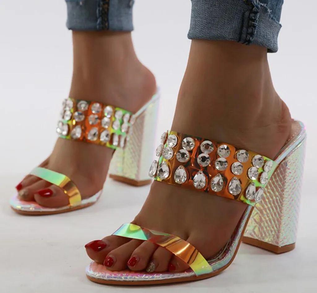 

Slippers Women Fashion Strang Style Heels Rhinestone Bling Open Toe Causal Slip On Shoes Sweet Style Sandals #3