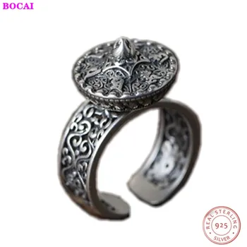 

S925 sterling silver women's rings retro Thai silver craft women's fashion hollow pattern six word opening pure silver ring
