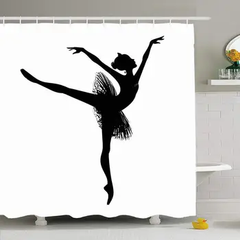 

Shower Curtain Set with Hooks 60x72 Black Girl Beautiful Tutu Drawing Painting Ballerina On White Movement Element Ketchvector