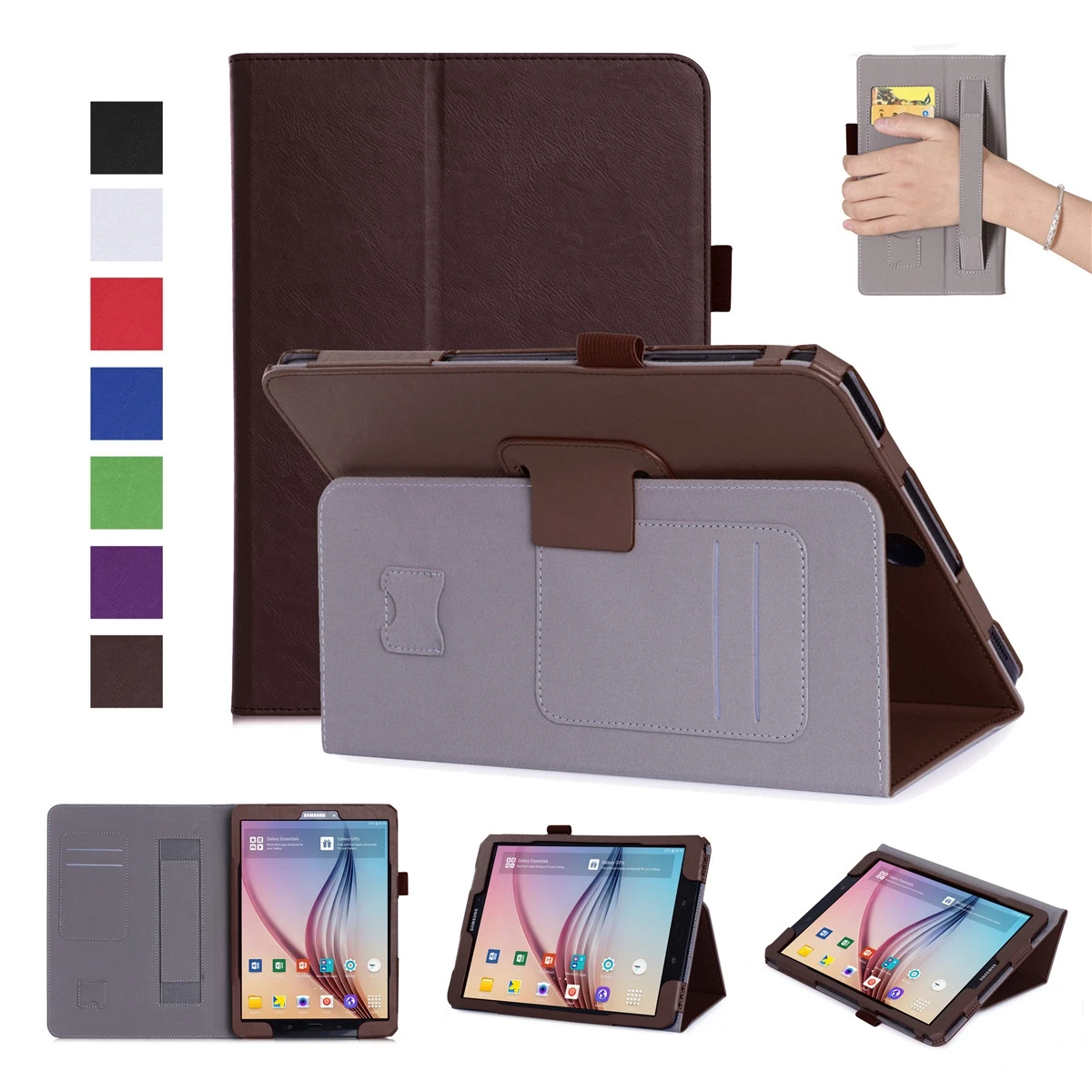 Brown Чехол для планшетов из искусственной кожи s для samsung Galaxy Tab S3 9,7 T820 T825, чехол для планшета с откидной подставкой и держателем для ручек и отделениями для карт - Цвет: Brown