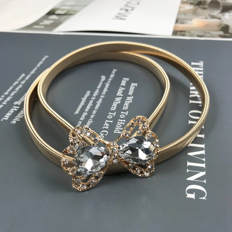 rhinestone belt 2 Женский пояс-цепочка, эластичный, серебристый, золотой, металлический пояс для женщин, легкий ремень без пряжки, стразы, жемчуг, cinturon mujer - Цвет: rhinestone belt 2