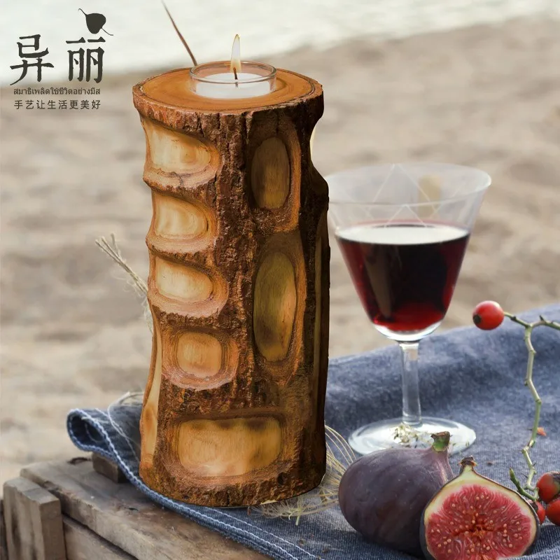 

Beautiful Southeast Asia Log Candlestick Solid Wood Creative Candlestick Decoration Romantic Wedding Candlelight Dinner