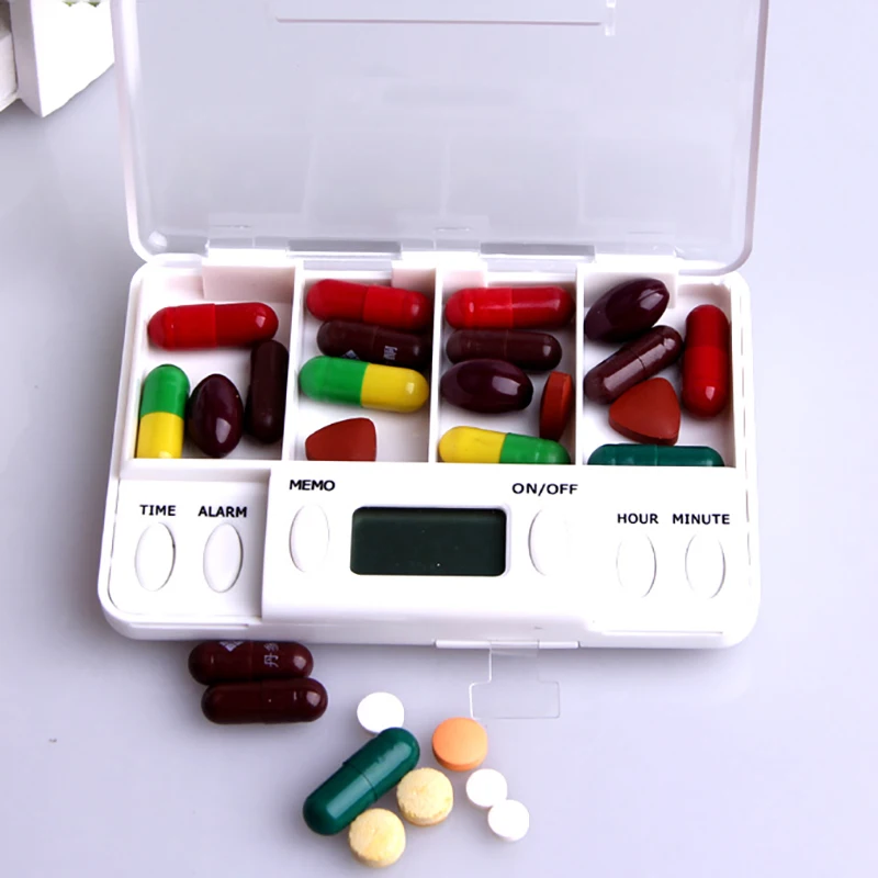 4 Grid Pill Box Medicine Storage Electronic Timing Reminder Boxes Alarm Timer Pills Organizer Drug Container  Красота и | Таблетницы и разделители -1005001321336966