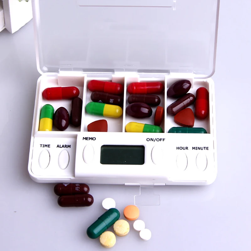 4 Grid Pill Box Medicine Storage Electronic Timing Reminder Boxes Alarm Timer Pills Organizer Drug Container | Красота и здоровье