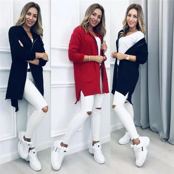 

Women Long Sleeve Zip Up Hooded Hoodie Jacket Jumper Cardigan Coat Pockets Plus