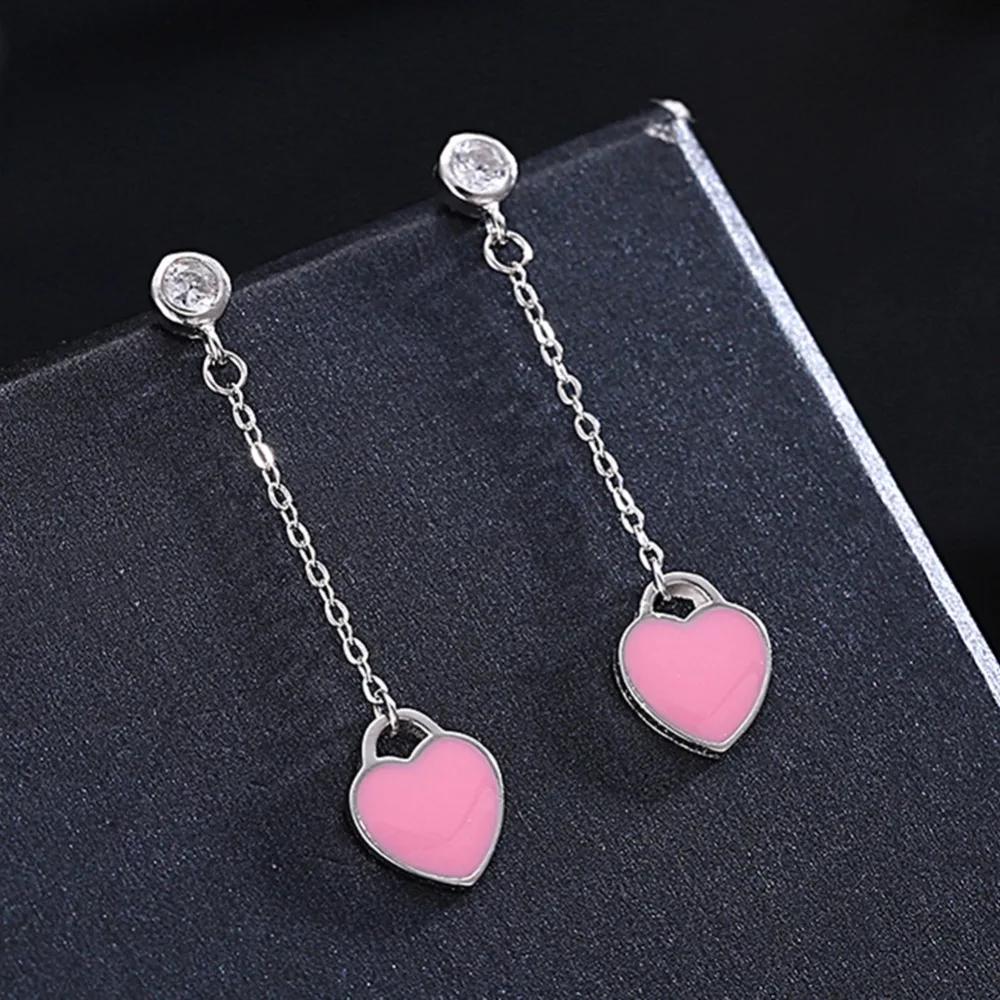 

V105 925 Sterling Silver Pink Drop Earrings Pink Natural Stone Shell Flower Dangle Earrings