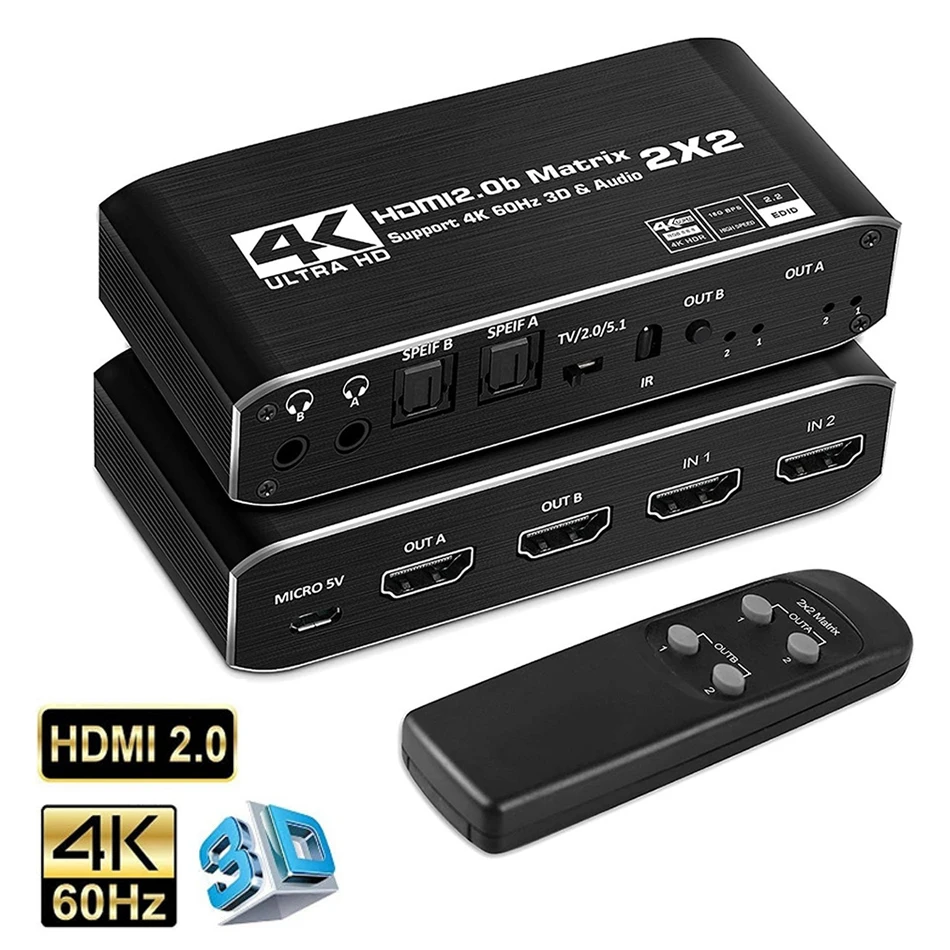 4K 60Hz HDMI Matrix 2x2 Switch Splitter Support HDCP 1.4 HDR 2 In Out | Компьютеры и офис