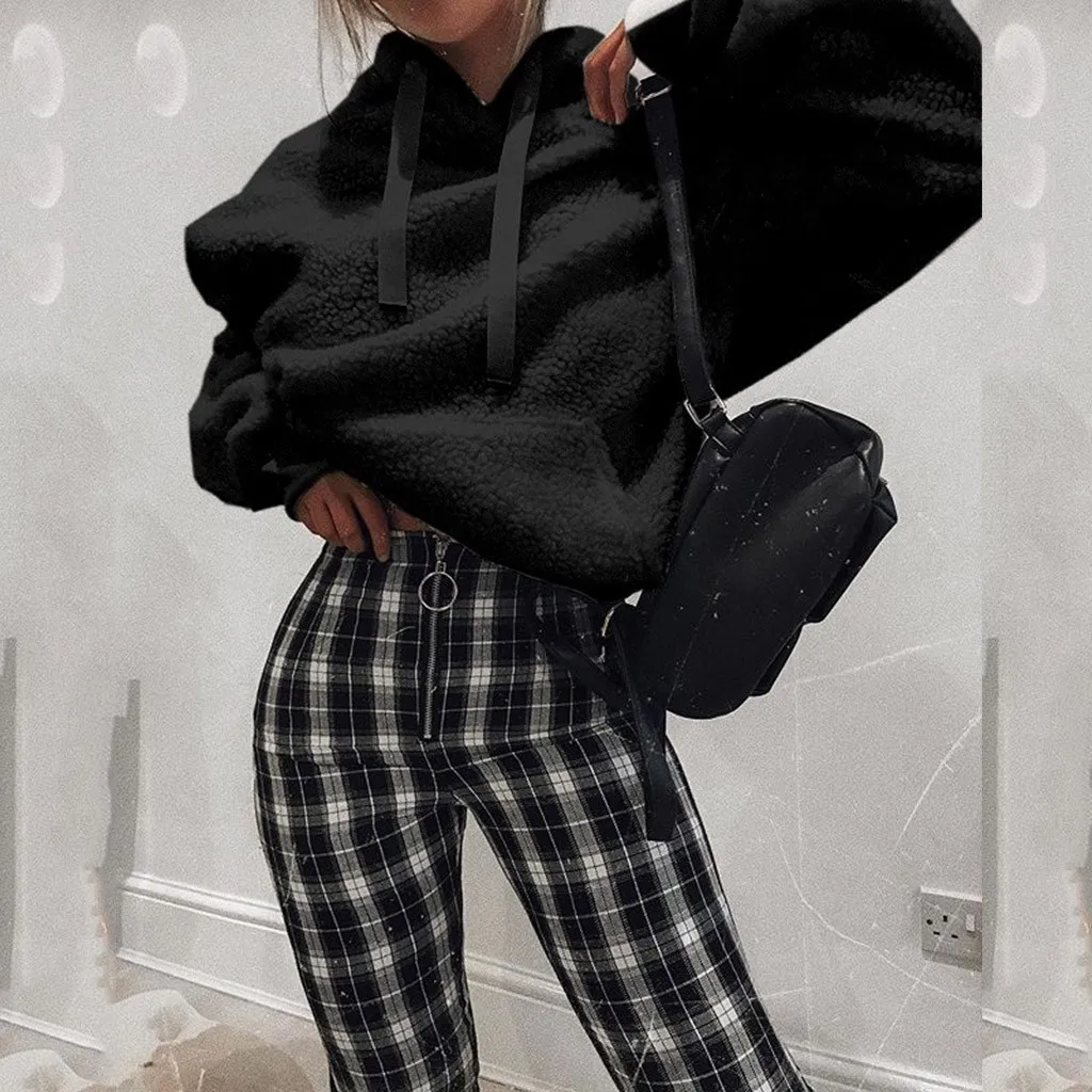 Женская толстовка Moletom feminino Женская мода карман длинный рукав флис Hooded толстовка Свободный пуловер Толстовка