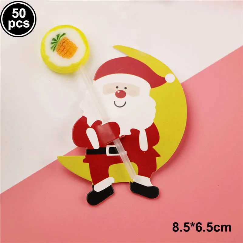 Santa 01 50 шт./компл. Санта-снеговик Единорог Рождество мультфильм конфеты леденец открытка с украшениями для детей день рождения подарок-аксессуар - Цвет: Santa 01