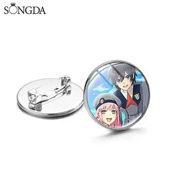 

SONGDA Anime DARLING In The FRANXX Brooches Zero Two and Hiro Couple Badges Alloy Pins Round Brooch for Backpack Clothes Decor