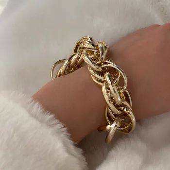 

Hip Hop Cuban Gold Chunky Link Chain Bracelets Bangles For Women Letter Heart Charm Bracelet Fashion Punk Jewelry 0519