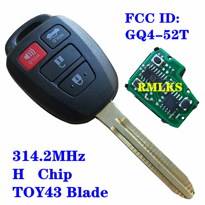4 кнопки дистанционного ключа с чипом H 72G для Toyota RAV4 Highlander 2013 FCC ID: GQ4-52T TOY43 B