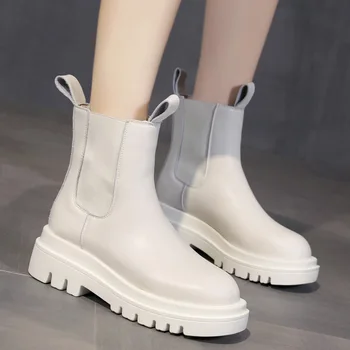 

2020 Genuine Leather Shoes Women Boots New Autumn Early Winter Shoes Cow Leather Women Ankle Boots Thick Sole 5.5cm YX2590