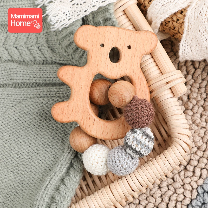 1pc Baby Wooden Teether Nursing Bracelets Olive Oil Animal Pacifier Chain Pendant Wooden Blank Crochet Bead Children'S Goods Toy