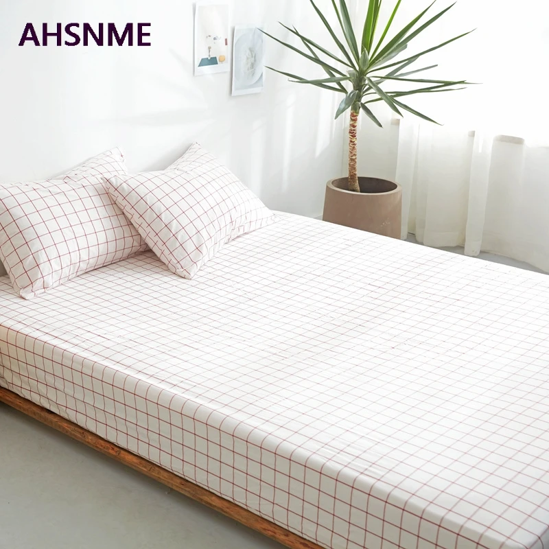 AHSNME розовая клетка 100% хлопковое постельное белье супер мягкие parure де горит Открытая Летняя обувь простой водой натяжная простыня