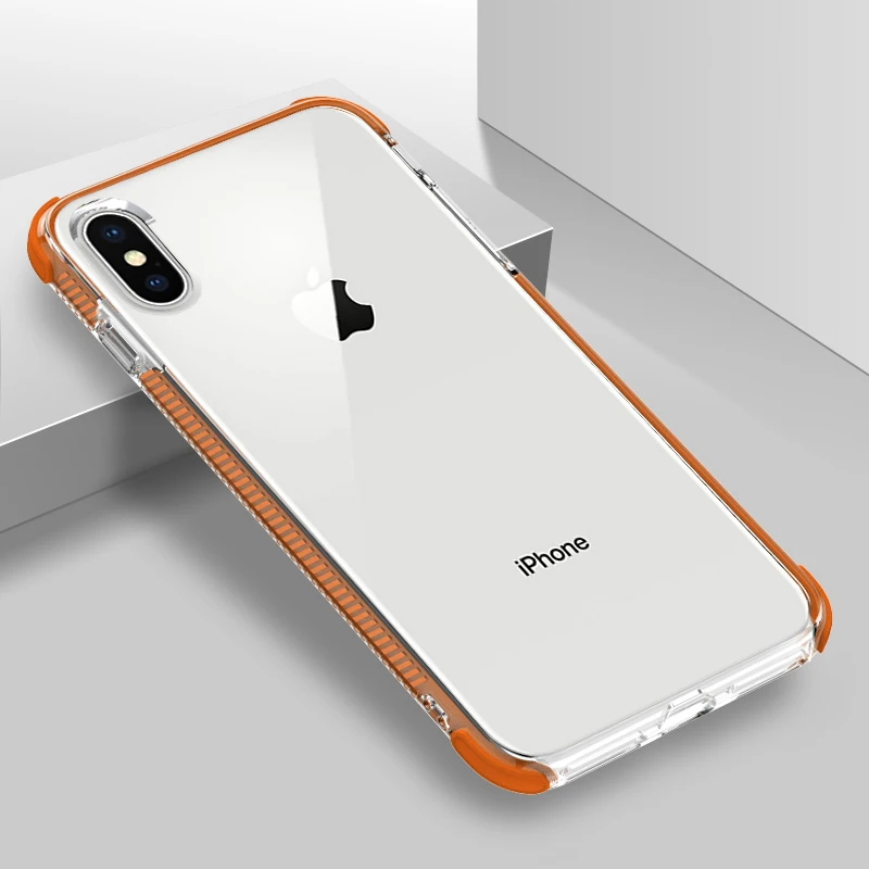 Двухслойный противоударный Прозрачный чехол для iphone 11 Pro X XR XS MAX 10 7 8 6s 6 Plus 6D Gasbag полный корпус мягкий чехол для samsung S9 - Цвет: Orange