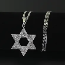 

Fashion Cubic Zirconia Rhinestone Hexagram Necklace For Men Classic Hip Hop Rock Metal Chain Choker Pendant Religious Jewelry