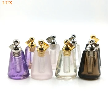 

Genuine gems stone perfume bottle pendant rose quartzs amethysts smoky quartzs crystal gold silver plated Essential Oil Diffuser