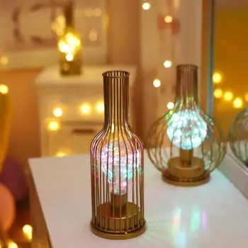 

Retro Wrought Iron LED Table Lamp Creative Wine Bottle Shape Night Light