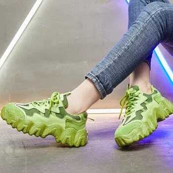 

Spring and Summer Sneakers Women Breathable Mesh Shoes Lace Up Vulcanize Shoes Female Soft Increase Running Shoes Shoes E15-75