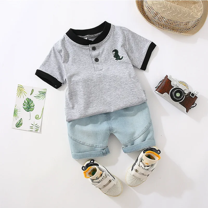 Algodão para Fora Roupas de Verão do Bebê Bordado dos Desenhos Crianças da Forma da Criança Fatos de Treino Crianças Meninos Animados Camisa Shorts 2 Pçs - Sets Infantil t 8 Crianças algodão para fora roupas de verão