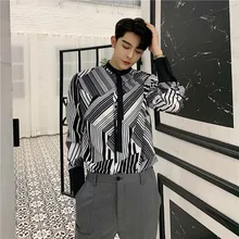 Волнистая полосатая рубашка мужская с галстуком Повседневная Свободная рубашка Homme необычная Мужская одежда для выпускного вечера