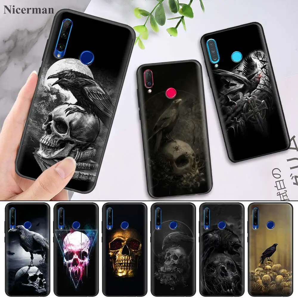 Чехол для huawei Honor 8X 8C 8A 8S 9 10 9X 20i V20 Lite рro Y7 Y6 Y5 Y9 играть наслаждаться 9E 9S известное изображение черепа со Ворон на лунного света
