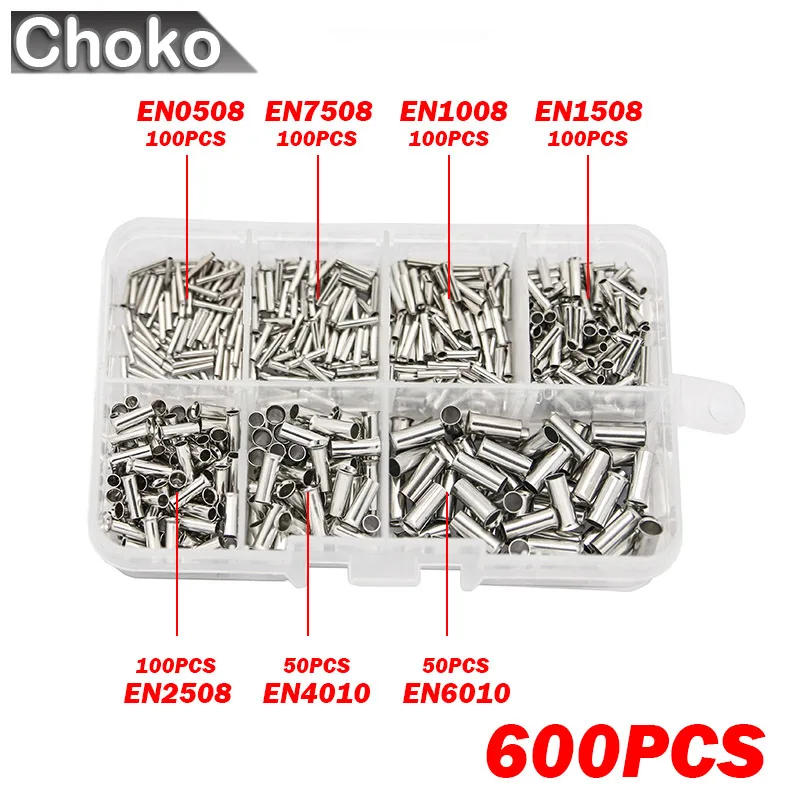 600Pcs Tin-coated Copper Uninsulated Crimp Terminal 0.5mm2-6.0mm2 Bootlace Ferrules Cord End Electrical Wire Cable Connector |
