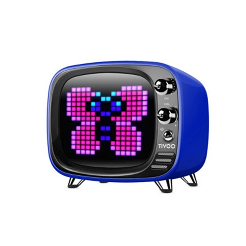 Portable Speaker Wireless bluetooth Retro TV Speaker Mini Stereo Alarm Clock Speaker Subwoofer Music Player LCD Display TF Card - Цвет: Синий
