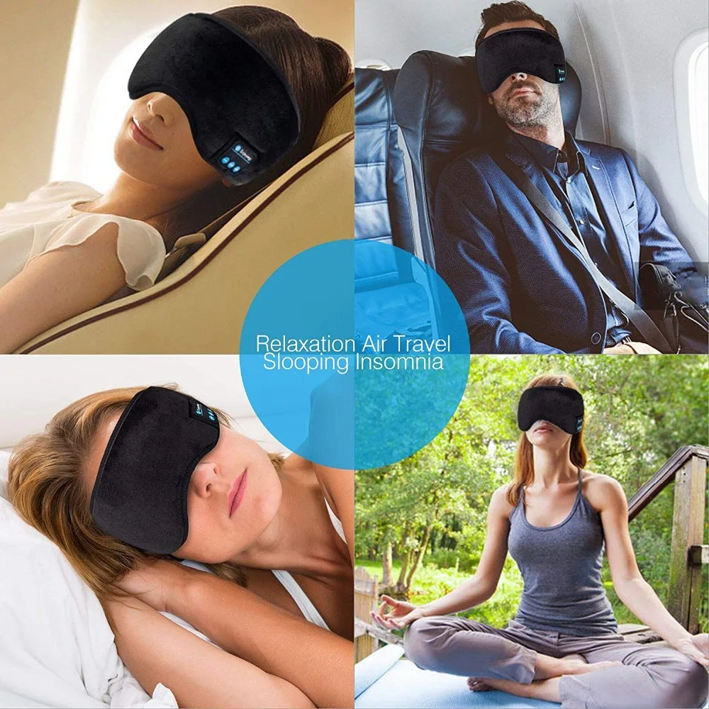 Fanshu Bluetooth наушники для сна маска для глаз Bluetooth 5,0 Беспроводная Музыка Hands free Путешествия Спящая гарнитура Встроенные колонки микрофон