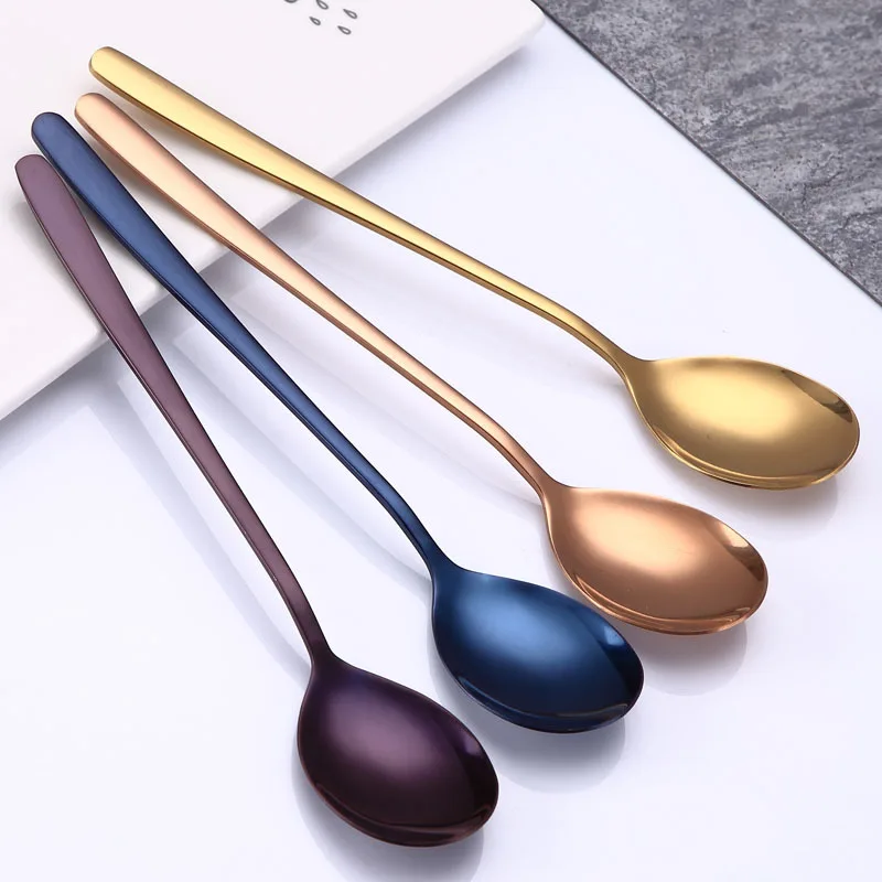

8in long handle stainless steel dessert spoon ice cream tea coffee spoon Flatware Drinking Tools Kitchen Gadget Coffee teaspoon