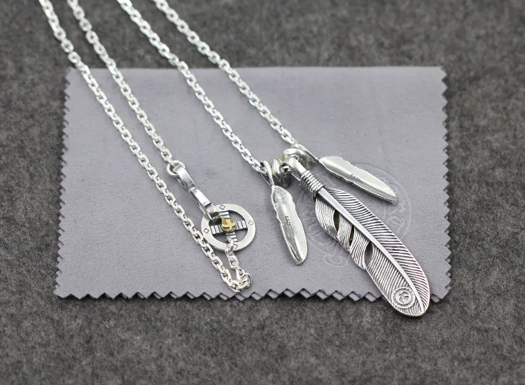 s925 sterling silver pendant necklace personality fashion style feathers shape cross round bird set to send lover's gift
