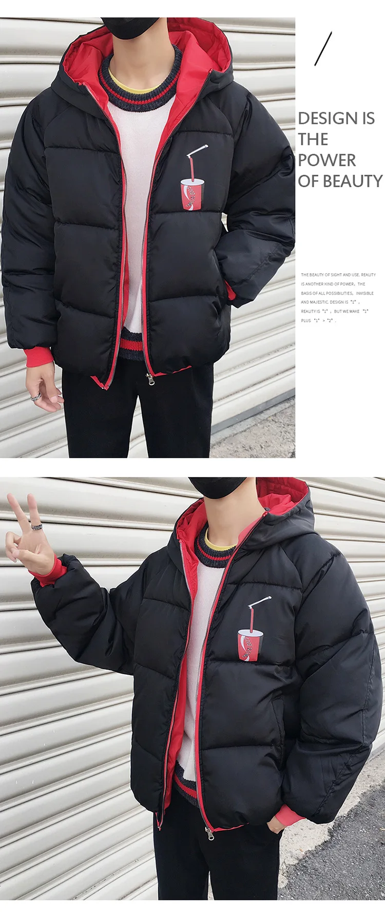 Winter New Style Thick Cotton-padded Clothes Men's Fashion Korean-style Teenager Students Double-sided Wear Winter down Jacket C