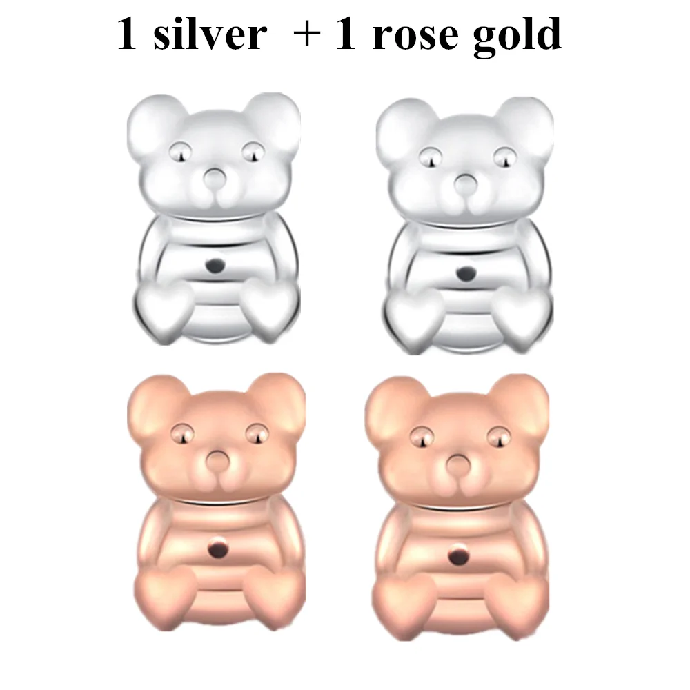 1 silver 1 rose gold Милые серьги-гвоздики Romad Magic Bear с задней опорой, закрывающие серьги с задней гайкой, подъемные серьги золотого/серебряного/розового цвета - Окраска металла: 1 silver 1 rose gold