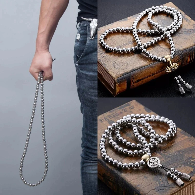 Tactical Steel Chain Buddha Bead Self Defense Hand Bracelet Necklace EDC Outdoor Stainless Tool Protection Survival | Безопасность и