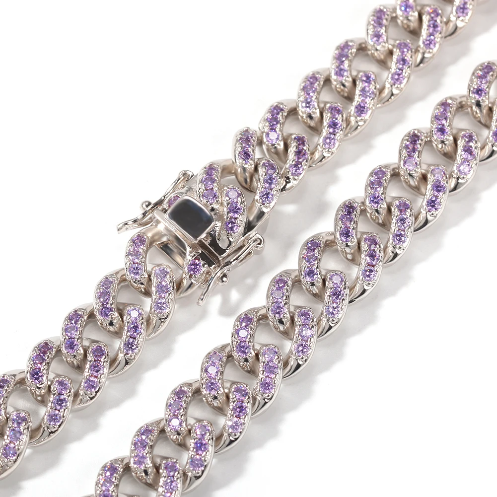 THE BLING KING 12 мм микро проложить Iced CZ кубинские звенья ожерелья розовый и фиолетовый Роскошные Bling ювелирные изделия мода хип-хоп для мужчин