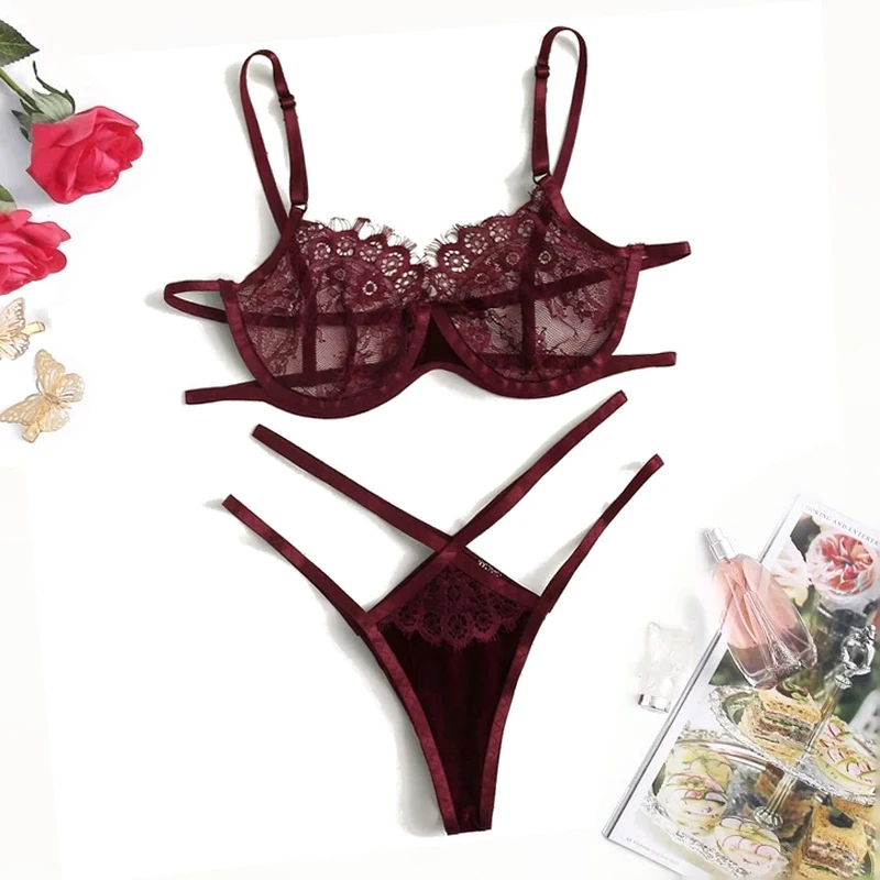 Fashion Women Bra Set Lace Velvet stitching Lingerie Panty Sexy Light and Breathable Underwear Sets | Женская одежда