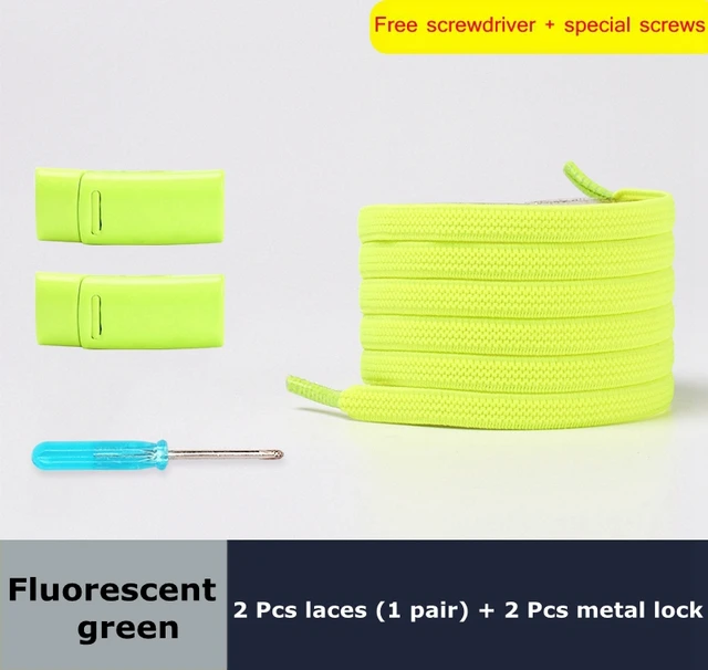 Magnetic lock Elastic Shoelaces Flat Of Sneakers No tie Shoe Laces Metal locking Easy to put on and take off Lazy Shoelace Fluorescent green
